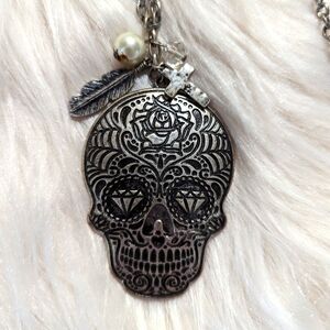Skull silver long chain necklace
